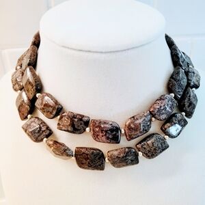 Natural Jasper Stone Necklace with Matching Fishhook Earrings